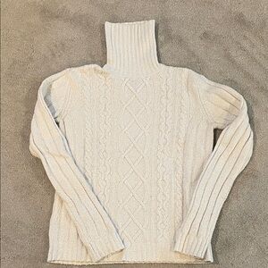 Eddie Bauer Ivory Cable Knit Turtleneck Sweater